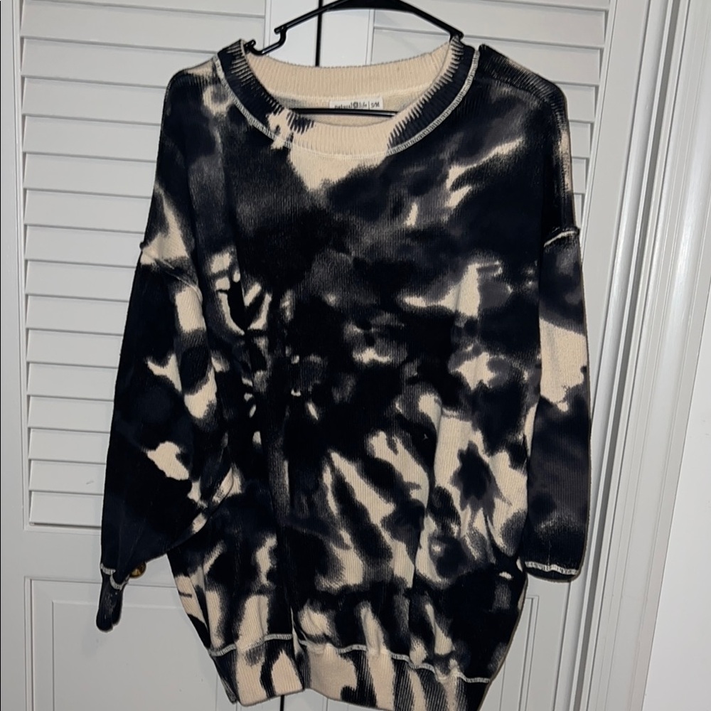 Natural Life Black and Cream Tie-Dye Top